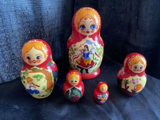 Vintage Set Of 6 Unique Russian Nesting Dolls 5 1/2 Artist Signed Rare Find L@@k