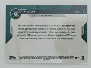 2020 Rare Topps Now Kyle Lewis AL ROY RC Seattle Mariners Gold Parallel AW01 - B 2
