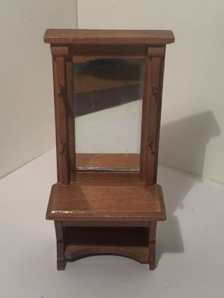 Vintage Dollhouse Miniatures Wooden Hall Seat W/ Mirror 63