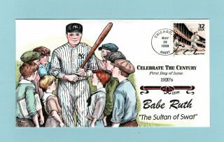 U.  S.  Fdc 3184 Rare Hand Painted Collins Cachet Babe Ruth Celebrate The Century