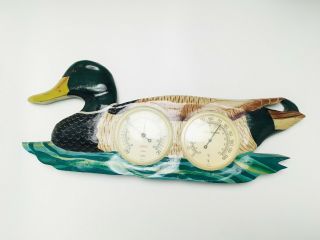 Rare Authentic Sunbeam Wooden Duck Thermometer Barometer Painted Garden Decor