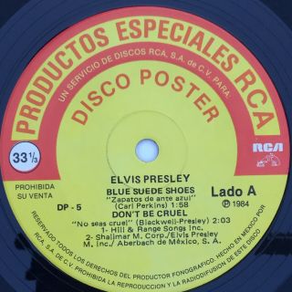 ELVIS PRESLEY - disco poster - BLUE SUEDE SHOES - RARE 7¨ MEXICO RCA 1984 ROCK AND ROL 3