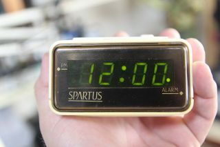 Rare Vintage Spartus Electric Travel Alarm Clock Small Battery Green Digital Lcd