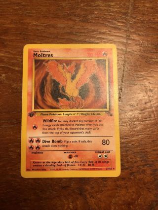 1st Edition Moltres 27/62 Fossil Set Non Holo Rare 1999 Pokemon Card - Nm
