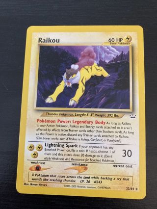 Raikou 22/64 - Neo Revelation - Non Holo Rare - 2000 Vintage Pokémon Card - Nm