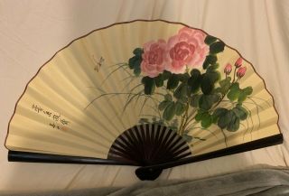 Rare Japanese Vintage Hand Painted Huge Large Folding Wall Fan Still