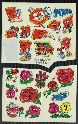Rare Scratch & Sniff Vintage Stickers Partial Cut Sheet Spindex Pizza Rose