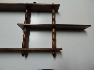Vtg MCM Wood Wall Hang Curio Display Shelf 3 Tiers Spindles Wooden Emson 2
