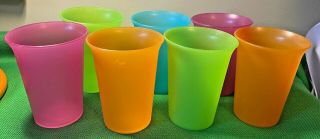 Vintage Tupperware Children Drink Juice Glasses Seven 109 Orange Pink Blue Green
