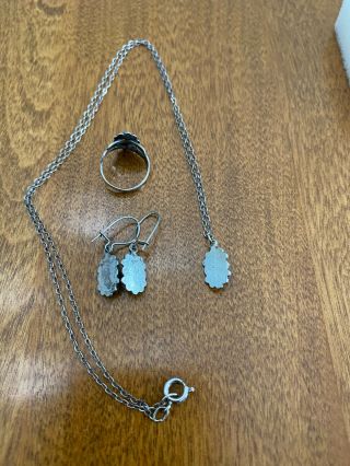 Vintage Sterling Silver Necklace,  Earrings,  Ring Turquoise Set 2