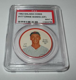 1962 Salada Baseball Coin Token Pin 177 Ernie Banks Chicago Cubs Psa 9 (of)