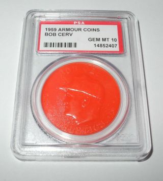 1959 Armour Baseball Coin Pin Bob Cerv Kansas City Athletics Psa 10 Gem
