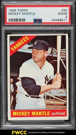 1966 Topps Mickey Mantle 50 Psa 2 Gd