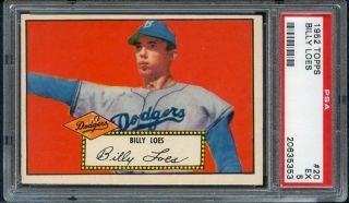 1952 Topps 20 Billy Loes Dodgers Psa 5 Ex Red 410010 (kycards)