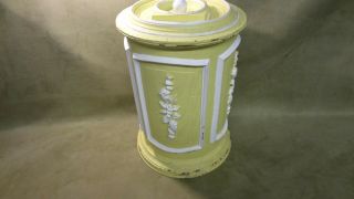 Vintage White & Yellow Mid Century Atomic Plastic Trash Garbage Can Waste Basket