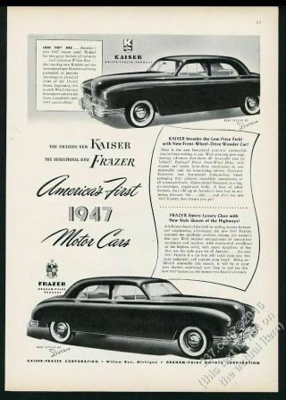 1947 Kaiser - Frazer Sedan 2 Car Art Vintage Print Ad