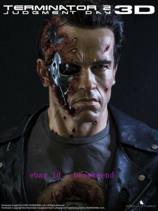 Queen Studios 1/1 Terminator 2 Judgment Day T800 Bust Silica Gel Statue Stock