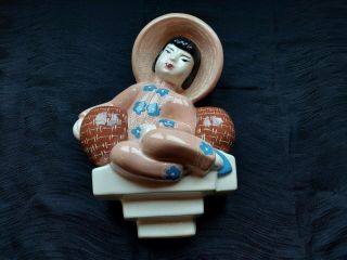 Vintage Weil Ware California Pottery Asian Lady Wall Pocket Planter Double Vase