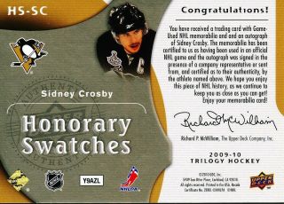 2009/10 Upper Deck Trilogy HS - SC Sidney Crosby Honorary Swatches Auto Jersey 2