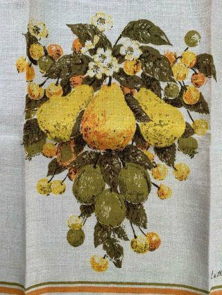 Vtg Vibrant Luther Travis Fallani Cohn Pear Fruit Linen Tea Towel