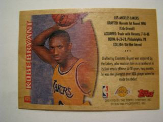 Los Angeles Lakers 1996 - 97 Topps Youthquake YQ15 Kobe Bryant Rare Rookie Insert 2