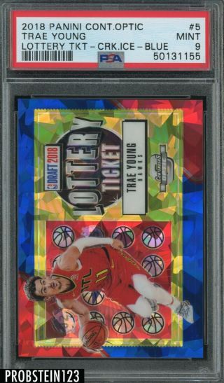 2018 - 19 Contenders Optic Blue Cracked Ice Lottery Ticket Trae Young Rc Psa 9