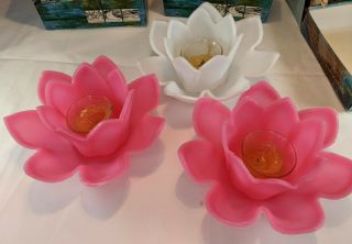 3 Vintage Candle - Glo Lotus Lite Floating Pool Candles Rare Mcm Tiki Shag