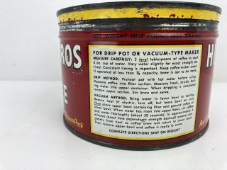 Vintage Hills Bros Coffee Can Tin Red Can Brand 1lb with Lid 76 Cents 16230 top 2