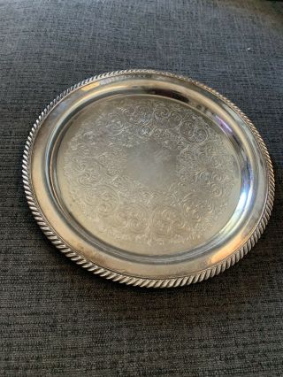 Vintage Wm Rogers Silver Plated - Round Serving Tray Platter - 12 1/4 " 5