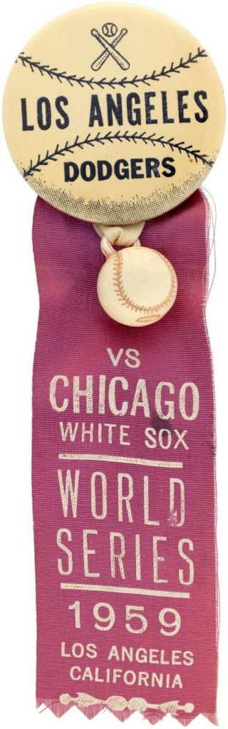 1959 Los Angeles Dodgers Vs Chicago White Sox World Series Button Pin Ribbon