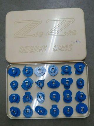 Vintage Set 24 Complete Blue Automatic Zig Zag Design Cams Sewing Machine Parts