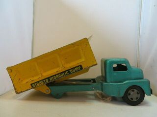 Vintage Structo Hydraulic Toy Dump Truck Yellow/green 1950’s Missing Wheels