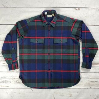 Vintage Ll Bean Chamois Cloth Shirt Mens Size Large Plaid Flannel Red Blue Green