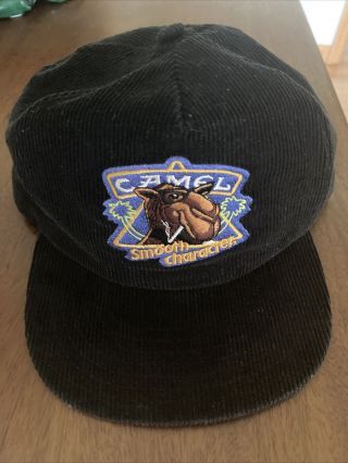 Vintage Joe Camel Cigarettes Smooth Character Black Snapback Corduroy Hat Cap