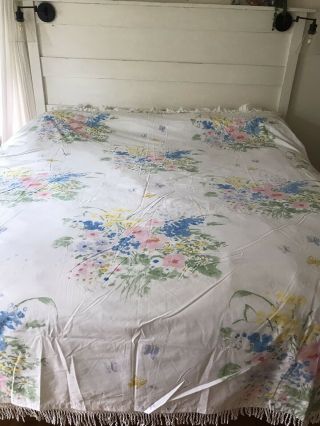 Vintage Sears Perma Prest Percale Floral Full Flat Fitted Sheet Pillow Cases 5