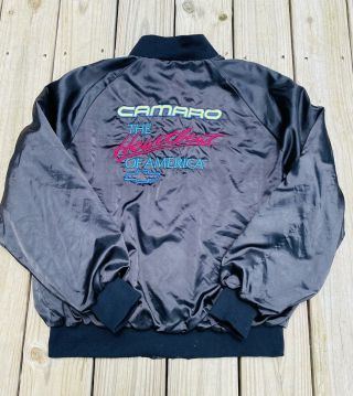 Vintage Camaro Jacket Men’s Size Xl Black Satin Bomber Hipster Made In Usa