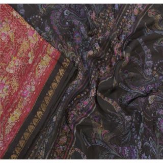 Sanskriti Vintage Dark Red Sarees Pure Silk Printed Zari Work Sari Craft Fabric