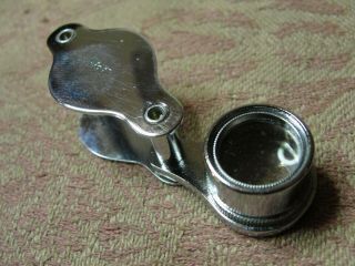 Vintage 10x Folding Pocket Loupe Magnifying Glass W/ Leather Case Made In Japan