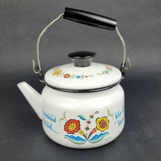 Vintage Berggren Enamel Swedish Tea Pot Teapot Coffee Pot Rosemalling Sweden 3