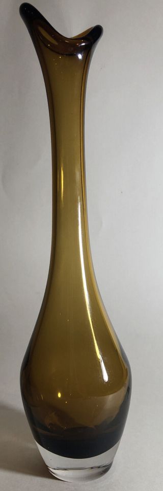 Vintage Murano Art Glass Vase Amber 13” Tall