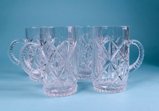 Set Of 4 Beer Mugs Vintage Clear Star Cut Crystal/glass? Round Tankards Barware