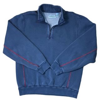 Vintage Orvis Mens Pullover Sweatshirt 1/4 Zip Blue Mens Medium Outdoor Hiking