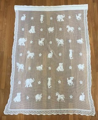 Vintage Coming Home Baby Blanket White Animal Floral Open Knit Scotland Infant