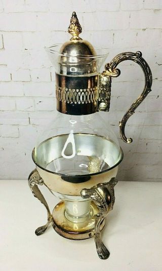 Vintage Leonard Silverplate Coffee Tea Carafe With Footed Warmer Stand
