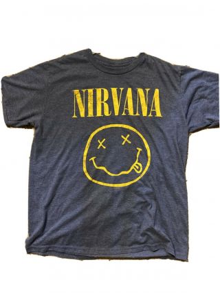 Vintage 1990’s Nirvana Smiley Face - T - Shirt - Faded Black - Large