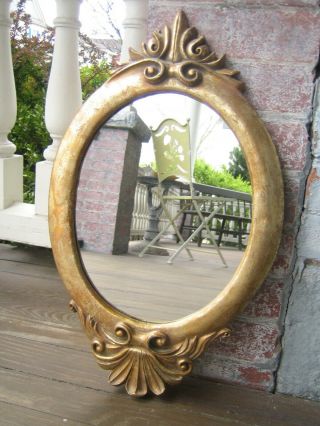 Vintage Ornate Gold Oval Mirror Wooden 19 " X 11 1/2 "