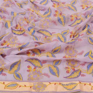 Sanskriti Vintage Dupatta Long Stole Georgette Purple Embroidered Wrap Veil