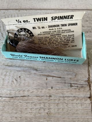 VTG FISHING LURE SHANNON ¼ OZ TWIN SPINNER IN THE BOX BROWN HAIR TAIL 3