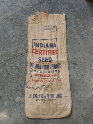 Vintage Indiana Certified Seed Corn Canvas Sack Bag Williams Shoals In Feed Farm