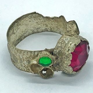 Antique Medieval Style Islamic Ring W/ Stones Middle East Old Artifact Jewelry